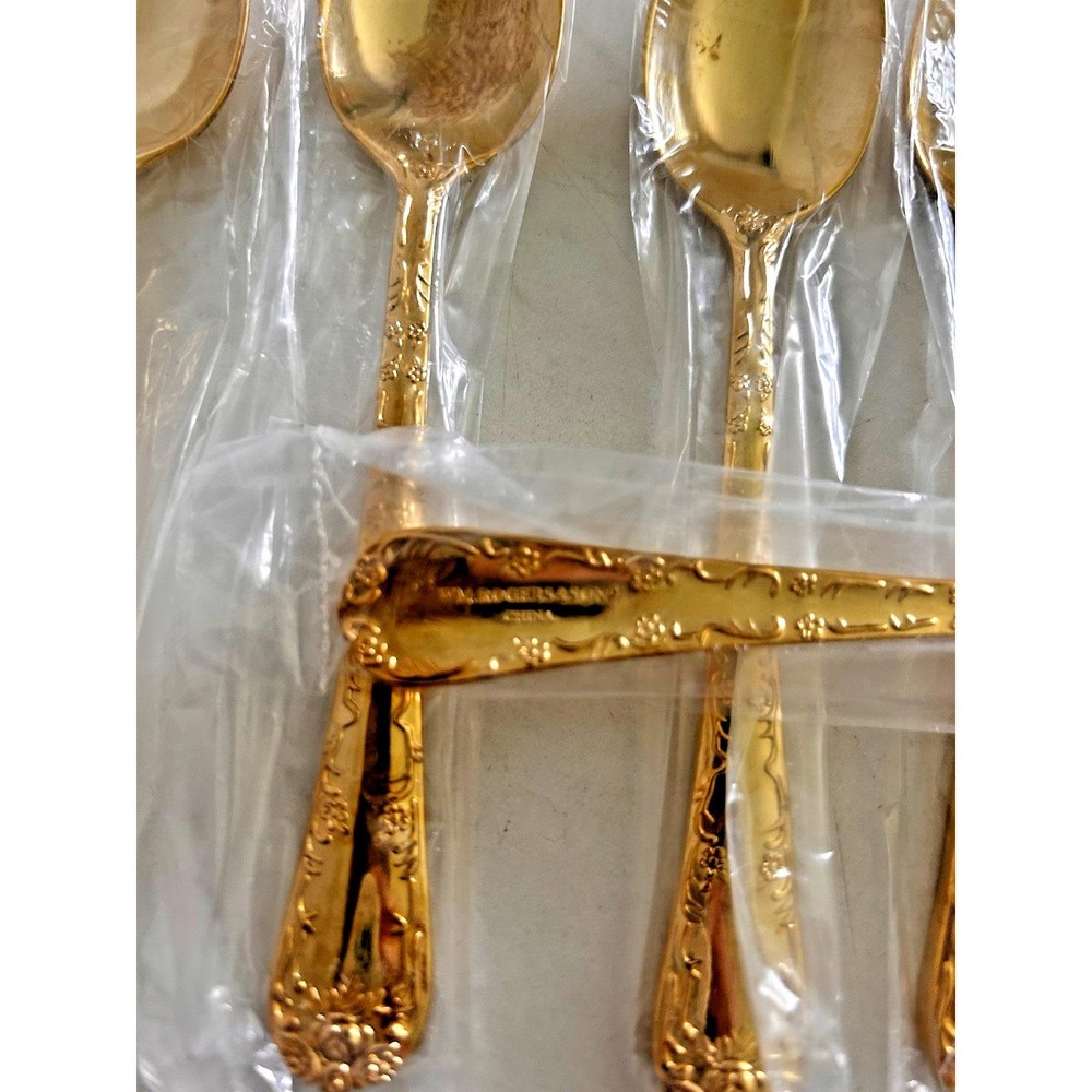 WM Rogers & Son Gold Plated Teaspoons Lot of 6 Enchanted Rose 6" New! FFF HHH - Picture 4 of 4